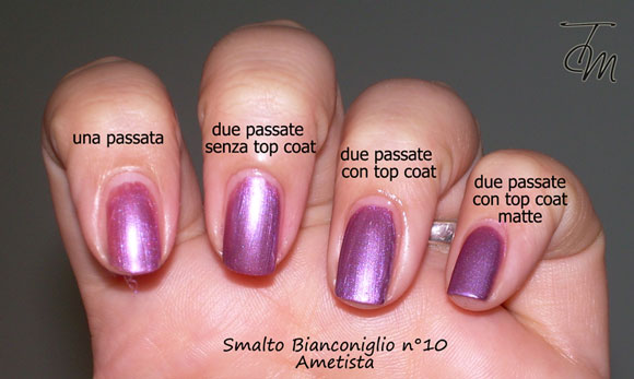 Smalto-bianconiglio-cosmetics-n°10-ametista-swatch-vari-top-coat